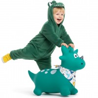 DINO bērnu gumijas lēcējs 59 cm zaļš ar lecamauklu un pumpīti