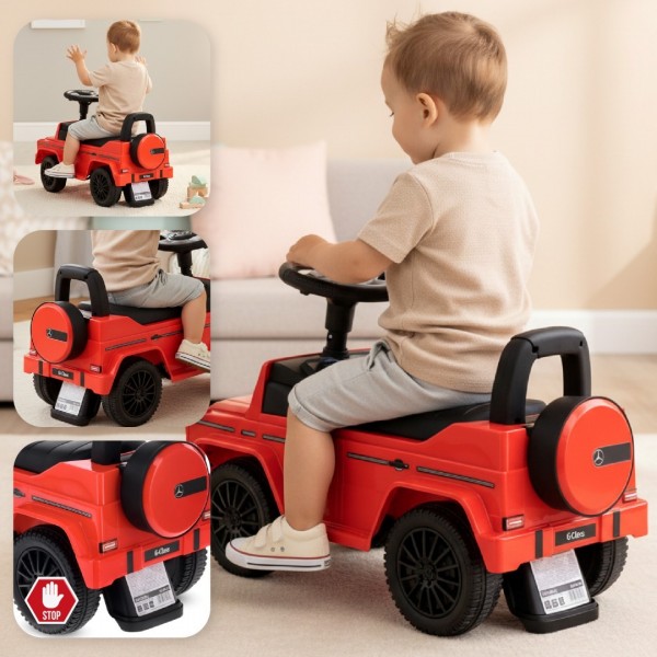 Bērnu ratiņi ar stūmēju, sarkani Mercedes Benz G klases--bebis.lv