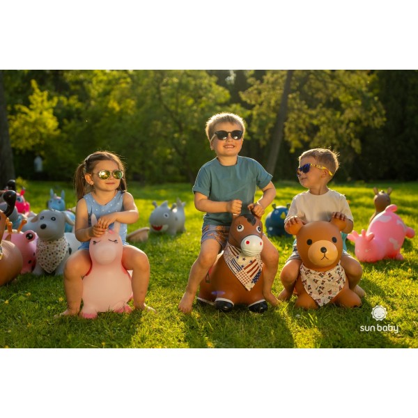 Детский резиновый комбинезон TEDDY 52 см, коричневый, с банданой для прыжков и насосом.--bebis.lv