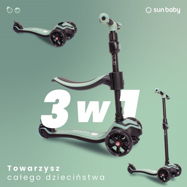 Flash 3-in-1 līdzsvara velosipēds, skrejritenis, skrituļdēlis ar LED riteņiem - zaļš--bebis.lv