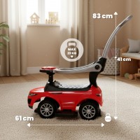 Bērnu braucamais ar rokturi un skavu, sporta automašīna, sarkani