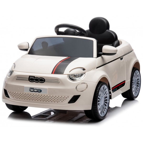 Battery-powered car FIAT 500 Electric Ride-on Car - pearl, ivory-Bērnu transportlīdzekļi-bebis.lv