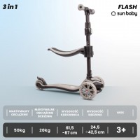 Flash 3-in-1 līdzsvara velosipēds, skrejritenis, skrituļdēlis ar LED riteņiem - pelēks