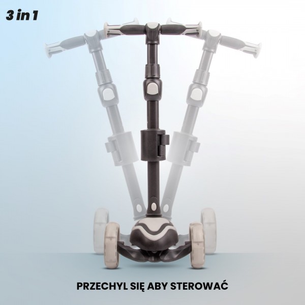 Велосипед-беговел Flash 3-в-1, самокат, скейтборд со светодиодной подсветкой колес - серый--bebis.lv