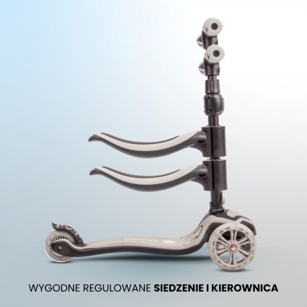 Велосипед-беговел Flash 3-в-1, самокат, скейтборд со светодиодной подсветкой колес - серый--bebis.lv