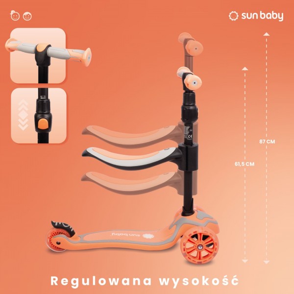 Беговел, самокат и скейтборд Flash 3-в-1 со светодиодными колесами - персиковый цвет--bebis.lv