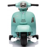 Ar akumulatoru darbināms Vespa skrejritenis ar eko ādas sēdekli, šuvēm un atzveltni - tirkīza krāsā