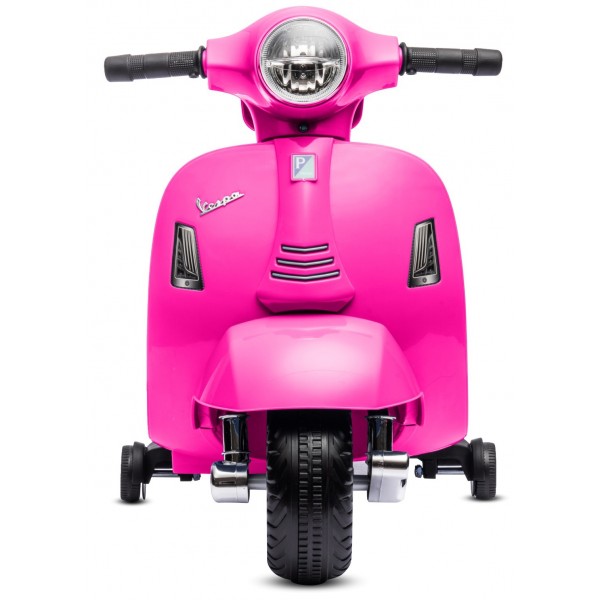 Ar akumulatoru darbināms Vespa skrejritenis ar sašūtu eko ādas sēdekli un fuksijas krāsas atzveltni--bebis.lv