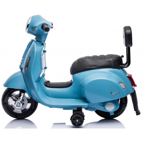 Vespa elektroskrejritenis ar zilu eko ādas sēdekli un atzveltni--bebis.lv