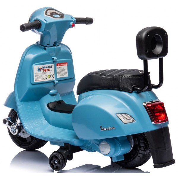 Vespa elektroskrejritenis ar zilu eko ādas sēdekli un atzveltni--bebis.lv