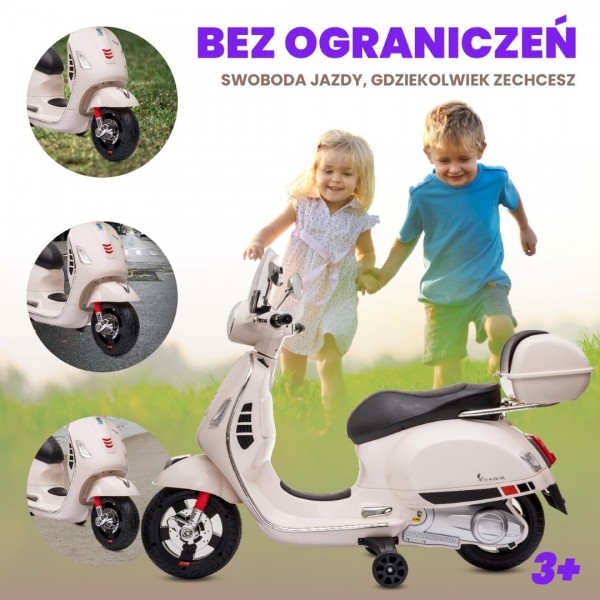 Vespa elektroskrejritenis ar koferi, balts--bebis.lv