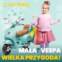 Ar akumulatoru darbināms Vespa skrejritenis tirkīza krāsas korpusā