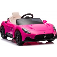 Rozā krāsas Maserati GT Cabrio ar akumulatoru darbināms automobilis