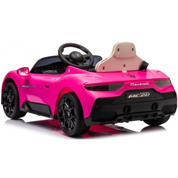 Rozā krāsas Maserati GT Cabrio ar akumulatoru darbināms automobilis--bebis.lv