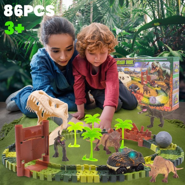 Children's race track medium 90 pieces Dinosaurs accessories--bebis.lv