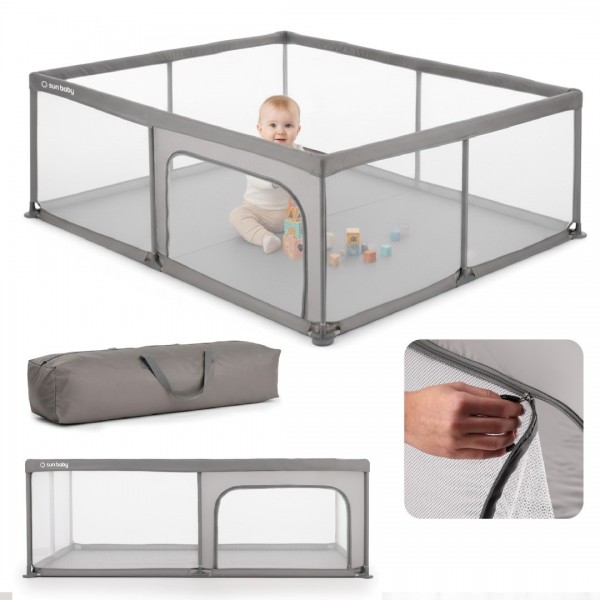 Bērnu rotaļu laukums, bērnu gultiņa, LIELS SPĒĻU LAUKUMS, 150 x 200 x 68 cm - pelēks--bebis.lv