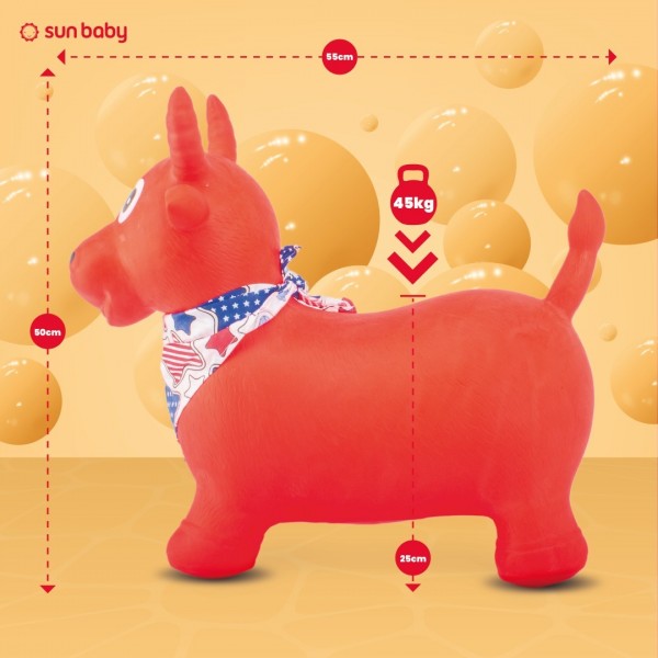 Gumijas lēcējs bērniem  BULL 55 cm sarkans ar pumpīti--bebis.lv