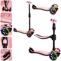 Flash 3-in-1 līdzsvara velosipēds, skrejritenis, skrituļdēlis ar LED riteņiem - pūderrozā