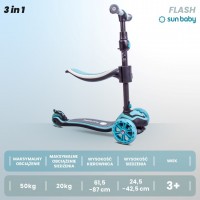 Flash 3-in-1 līdzsvara velosipēds, skrejritenis, skrituļdēlis ar LED riteņiem - pasteļzils