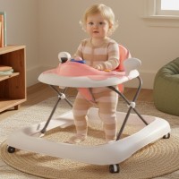 Bērnu staigulītis ar atdurēm un rokturi - rozā un pelēks