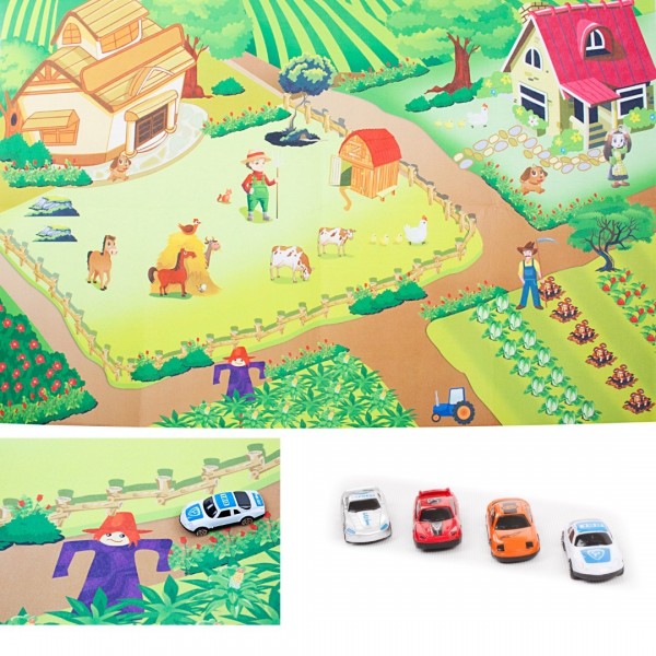 Bērnu grīdas paklājiņš Rančo ar automašīnām 120x80 cm--bebis.lv