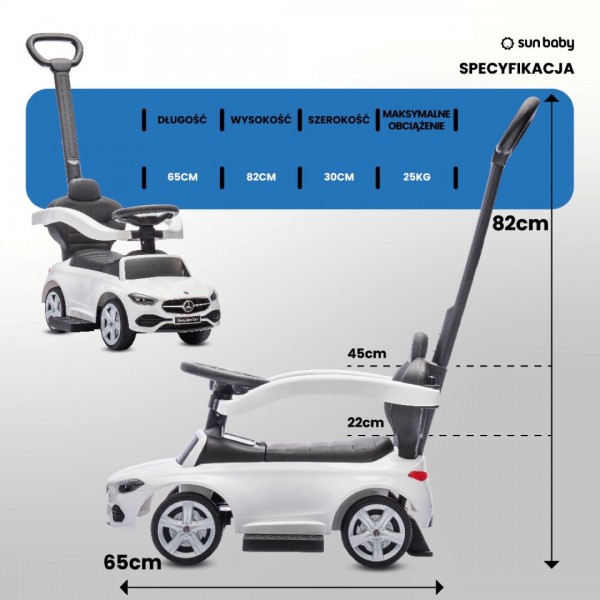 Mercedes C klases bērnu staigulītis ar stūmēju un kāju balstu, balts--bebis.lv