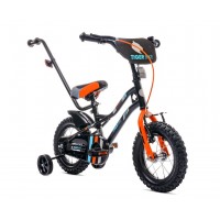 12 collu Tiger velosipēds ar stumjamo - melns, oranžs un tirkīza