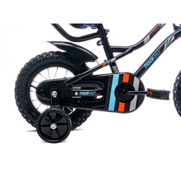 12 collu Tiger velosipēds ar stumjamo velosipēdu - melns, oranžs un tirkīza--bebis.lv