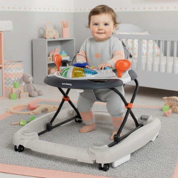 Šūpojošs ratiņš ar stūri - rozā un pelēks--bebis.lv