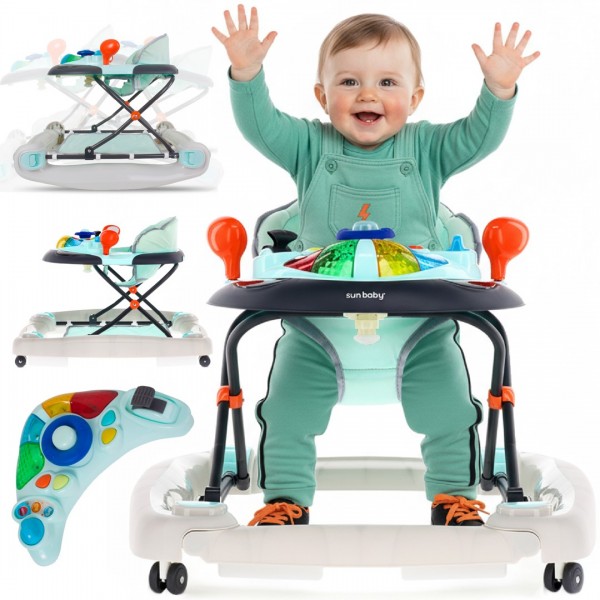 Bērnu staigulītis ar stūri - zils un pelēks--bebis.lv