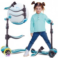 Flash 3-in-1 līdzsvara velosipēds, skrejritenis, skrituļdēlis ar LED riteņiem - pasteļtirkīza zils