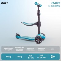 Flash 3-in-1 līdzsvara velosipēds, skrejritenis, skrituļdēlis ar LED riteņiem - pasteļtirkīza zils