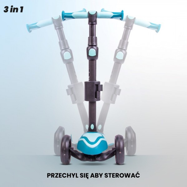 Flash 3-in-1 līdzsvara velosipēds, skrejritenis, skrituļdēlis ar LED riteņiem - pasteļtirkīza zils--bebis.lv