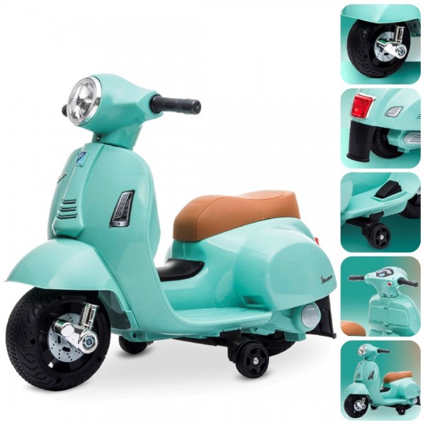 Ar akumulatoru darbināms Vespa skrejritenis tirkīza krāsā--bebis.lv