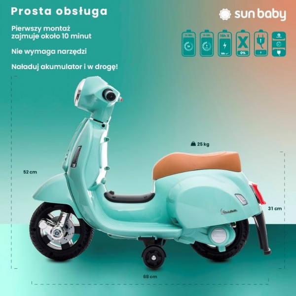 Ar akumulatoru darbināms Vespa skrejritenis tirkīza krāsā--bebis.lv