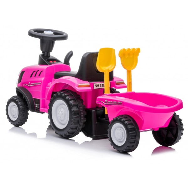 Braucamais stūmējtraktors ar piekabi New Holland rozā krāsā--bebis.lv