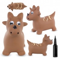 DINO bērnu gumijas lēcējs 59 cm brūns lēkšanai ar pumpīti